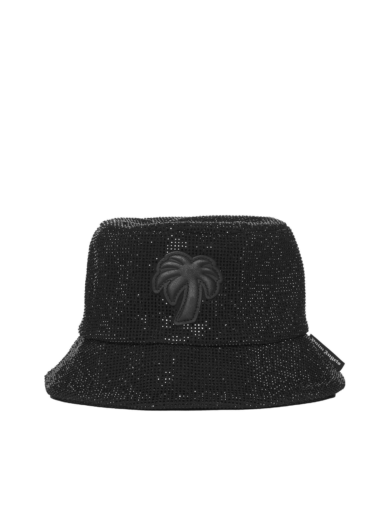 Palm Angels Bucket Hat With Palm Logo Ath The Front In Black Cotton Woman