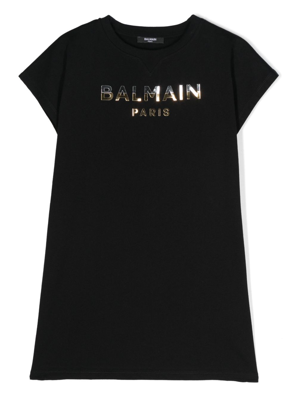 Balmain Kids logo印花T恤式连衣裙 - 黑色