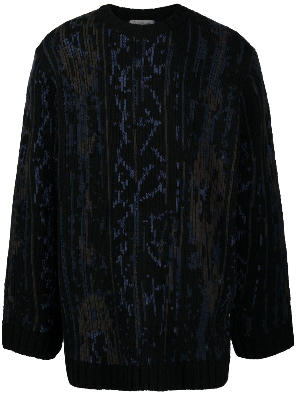 Yohji Yamamoto 对比边饰羊毛混纺毛衣 - 黑色