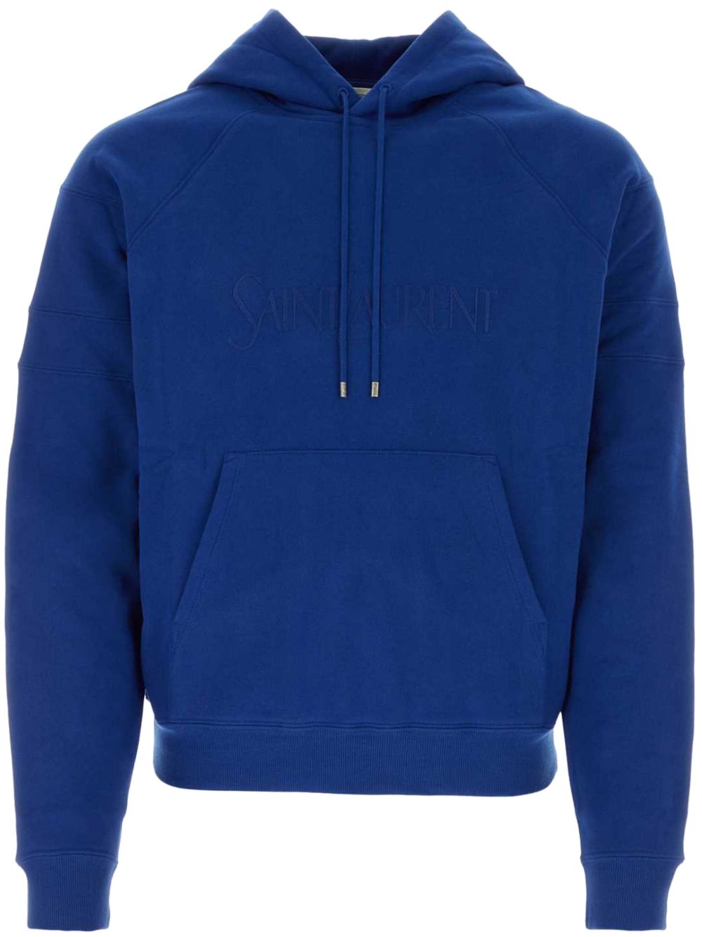 Saint Laurent logo刺绣棉连帽衫 - 蓝色