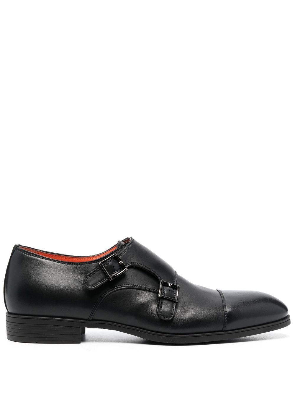 Santoni 双扣环皮质孟克鞋 - 黑色