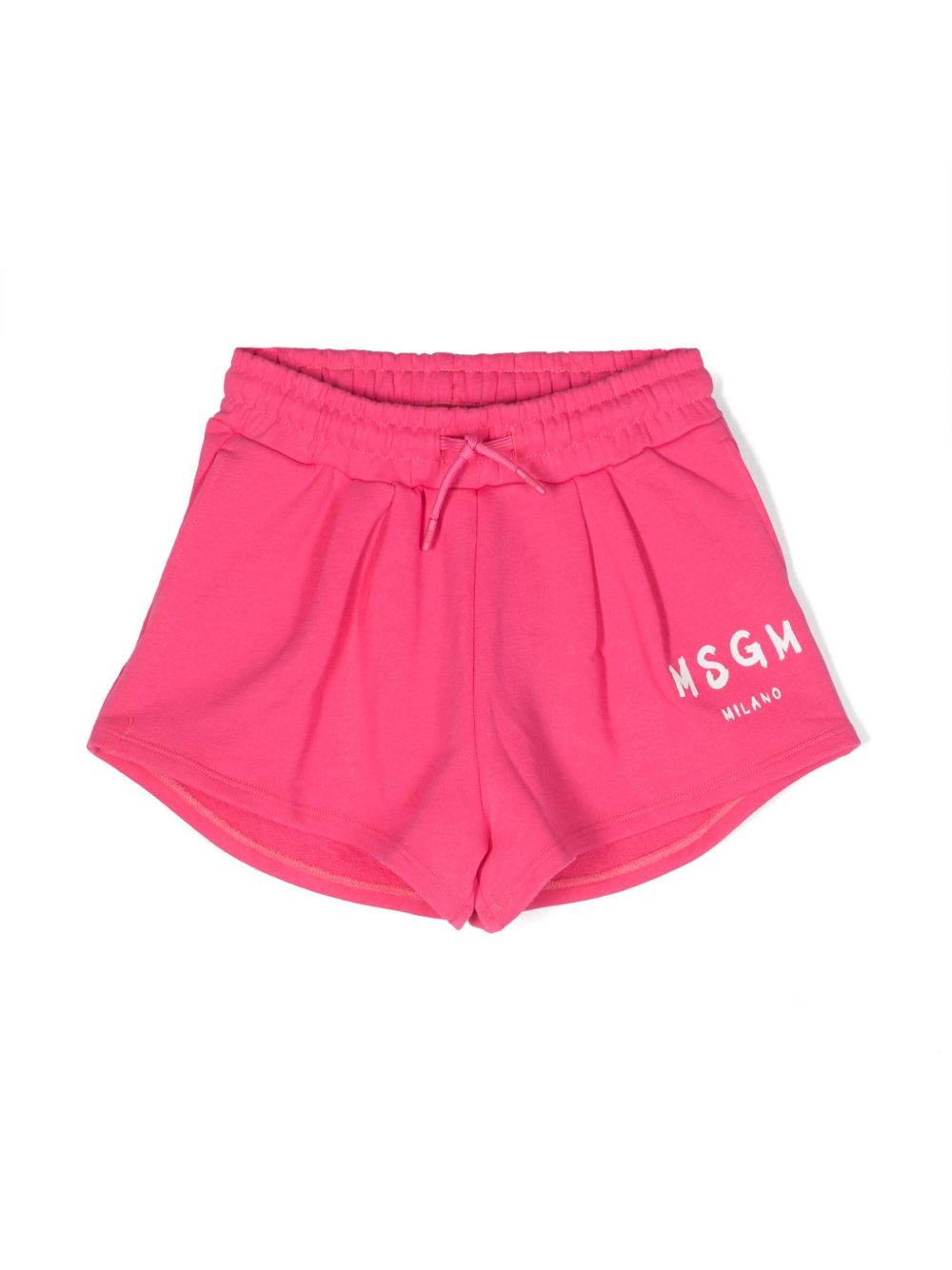 MSGM Kids logo印花棉运动短裤 - 粉色