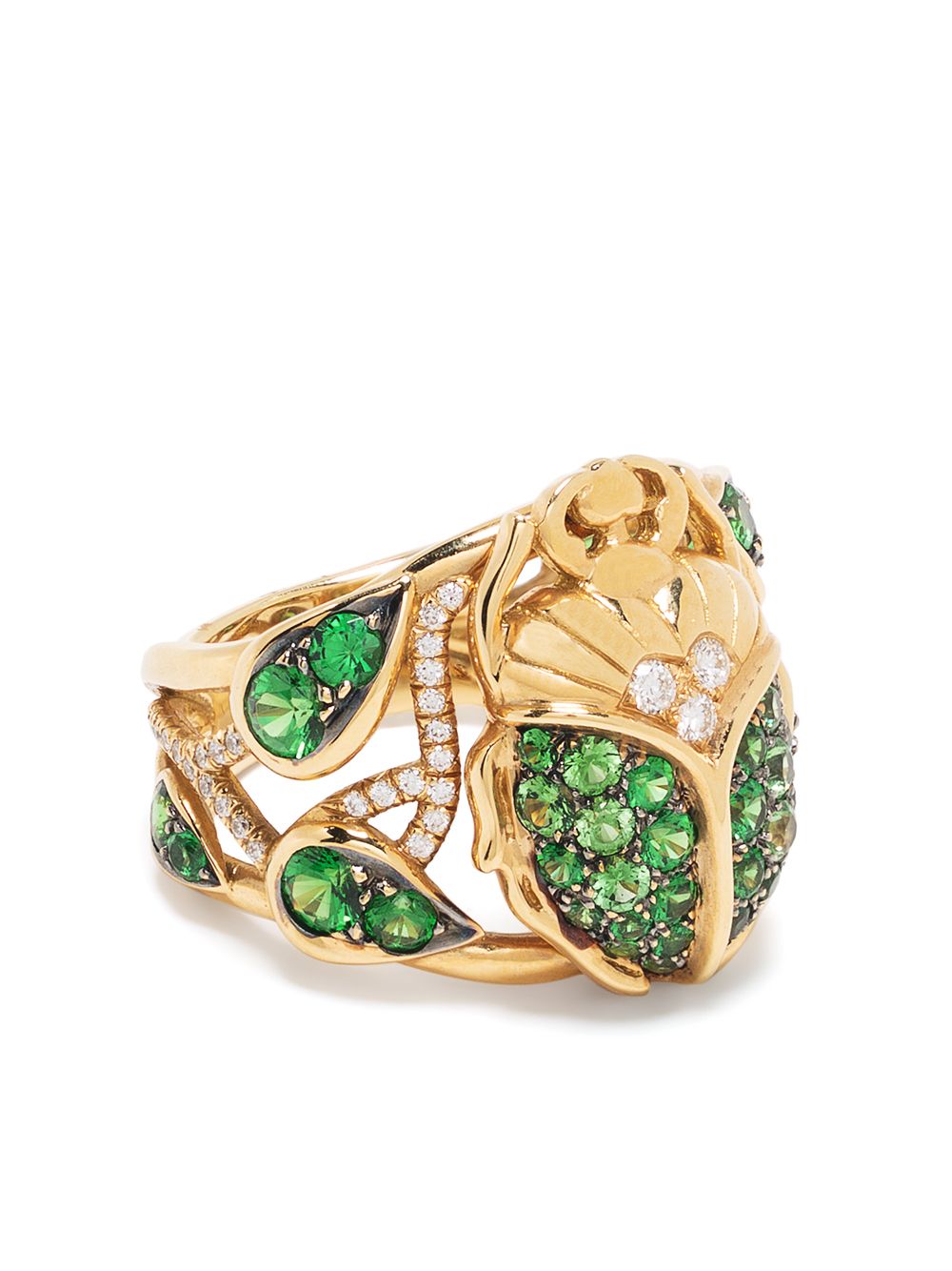 Aurelie Bidermann Scarab 18K黄金沙弗莱石钻石戒指 - 金色
