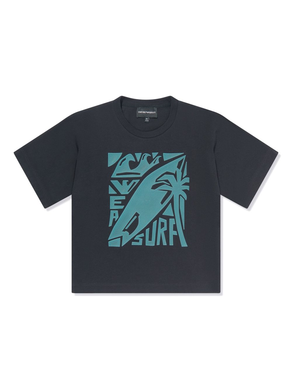 Emporio Armani Kids 图案印花棉T恤 - 蓝色