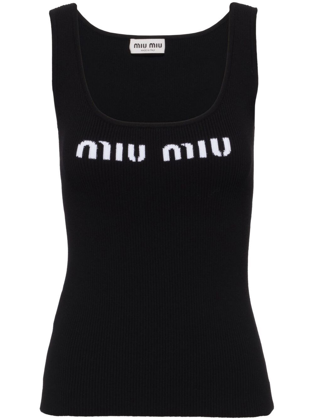 Miu Miu logo针织罗纹坦克背心 - 黑色