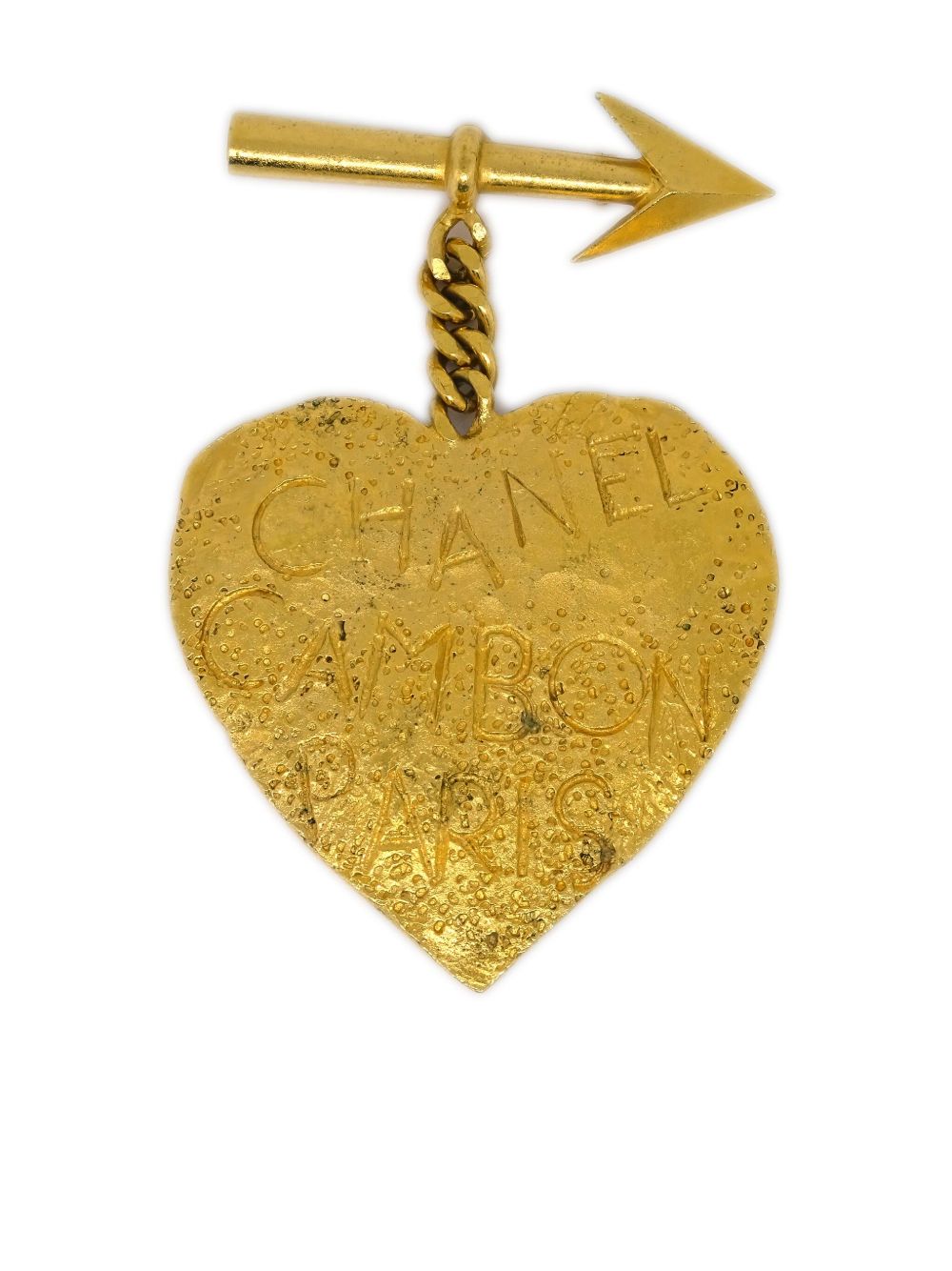 CHANEL Pre-Owned logo雕刻心形胸针（1993年典藏款） - 金色
