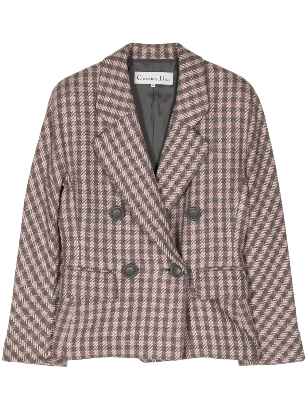 Christian Dior Pre-Owned 千鸟格纹双排扣西装夹克 - 灰色