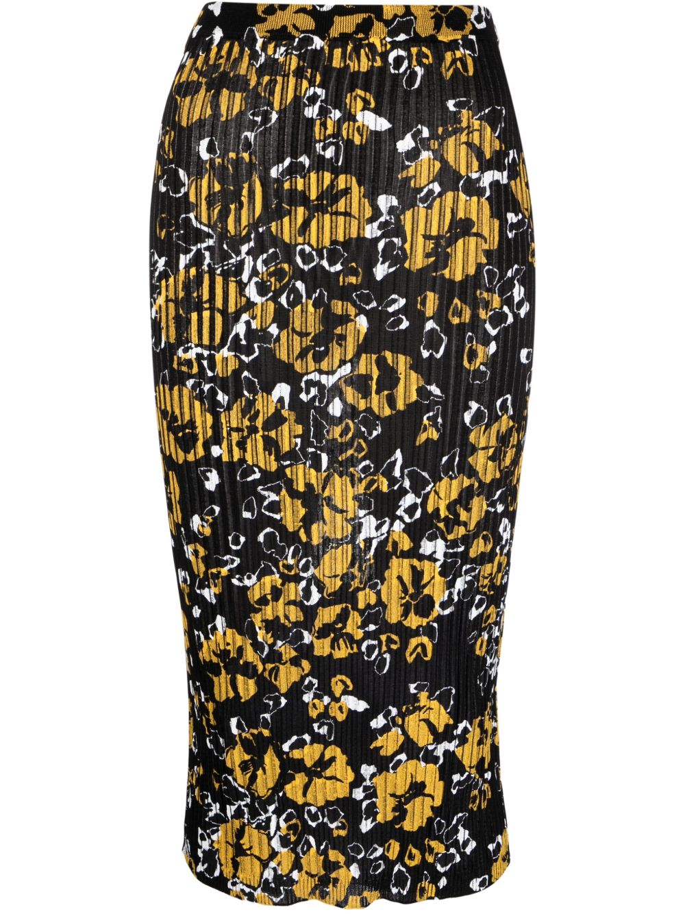 Lanvin 花卉图案罗纹针织中长半身裙 - 黑色
