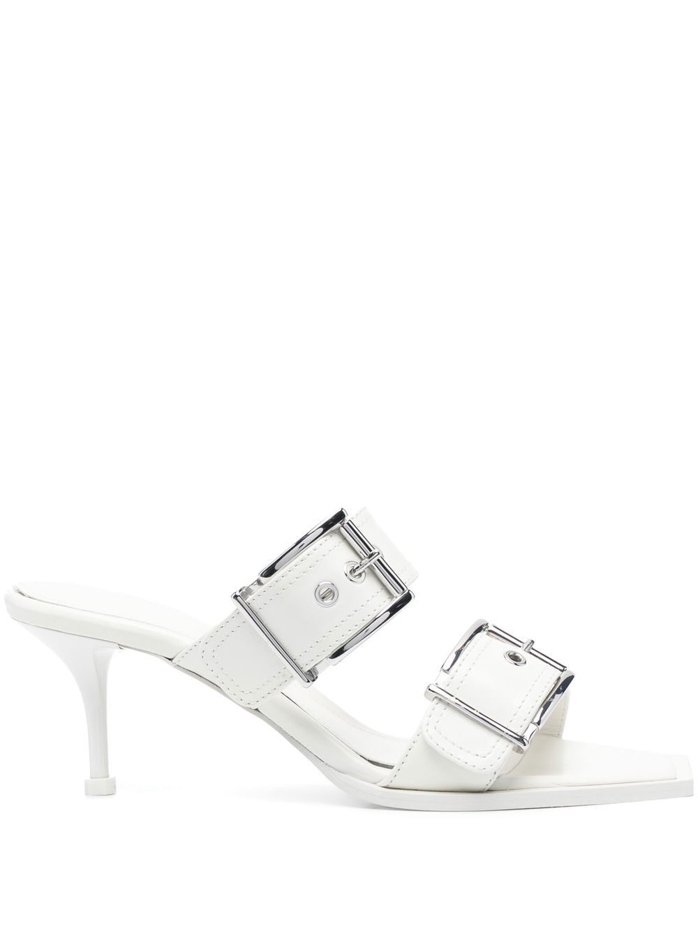 Alexander McQueen 搭扣皮质中跟凉鞋（7.5厘米） - 白色