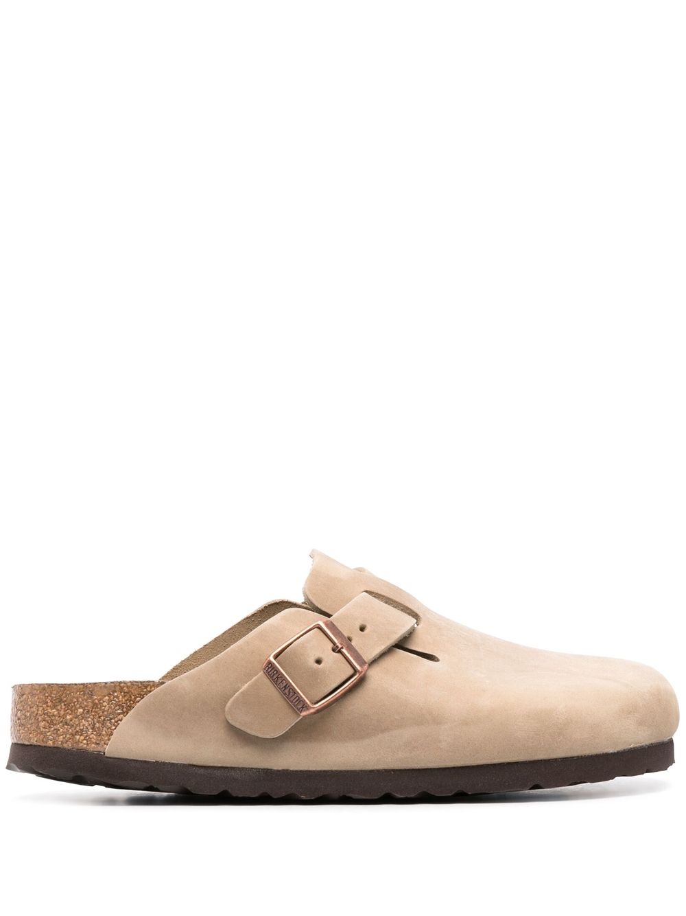 Birkenstock 皮质扣环细节拖鞋 - 褐色