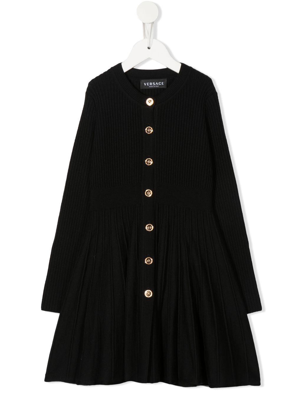 Versace Kids 范思哲 罗纹针织羊毛连衣裙 - 黑色