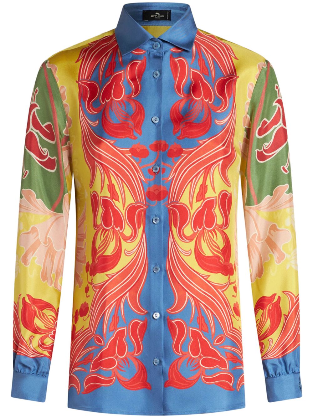 ETRO 花卉印花真丝斜纹布衬衫 - 蓝色