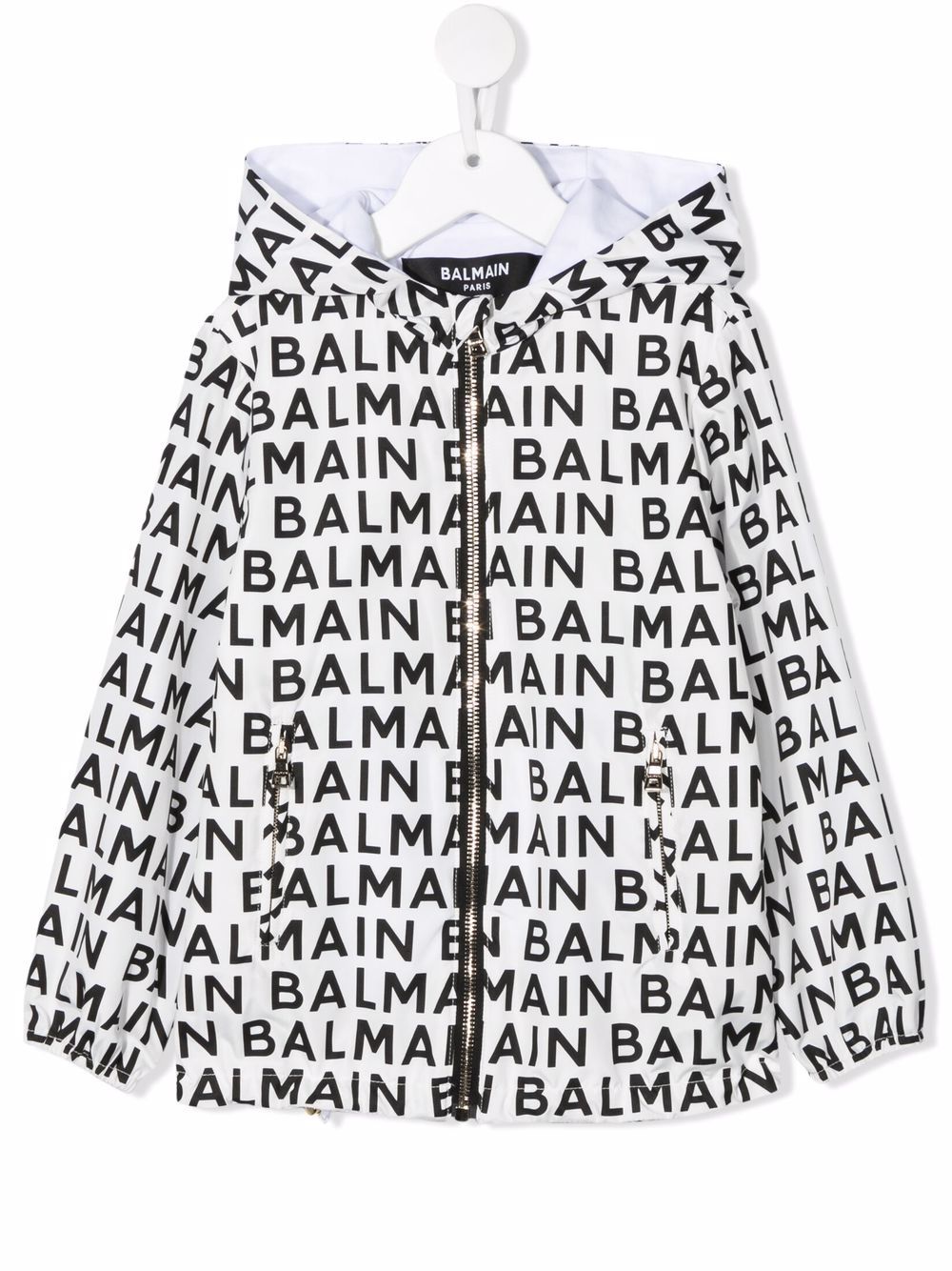 Balmain Kids 巴尔曼 logo印花拉链连帽夹克 - 白色