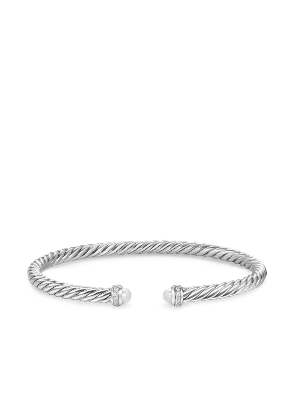 David Yurman 纯银 Cablespira 珍珠钻石手链 - 银色