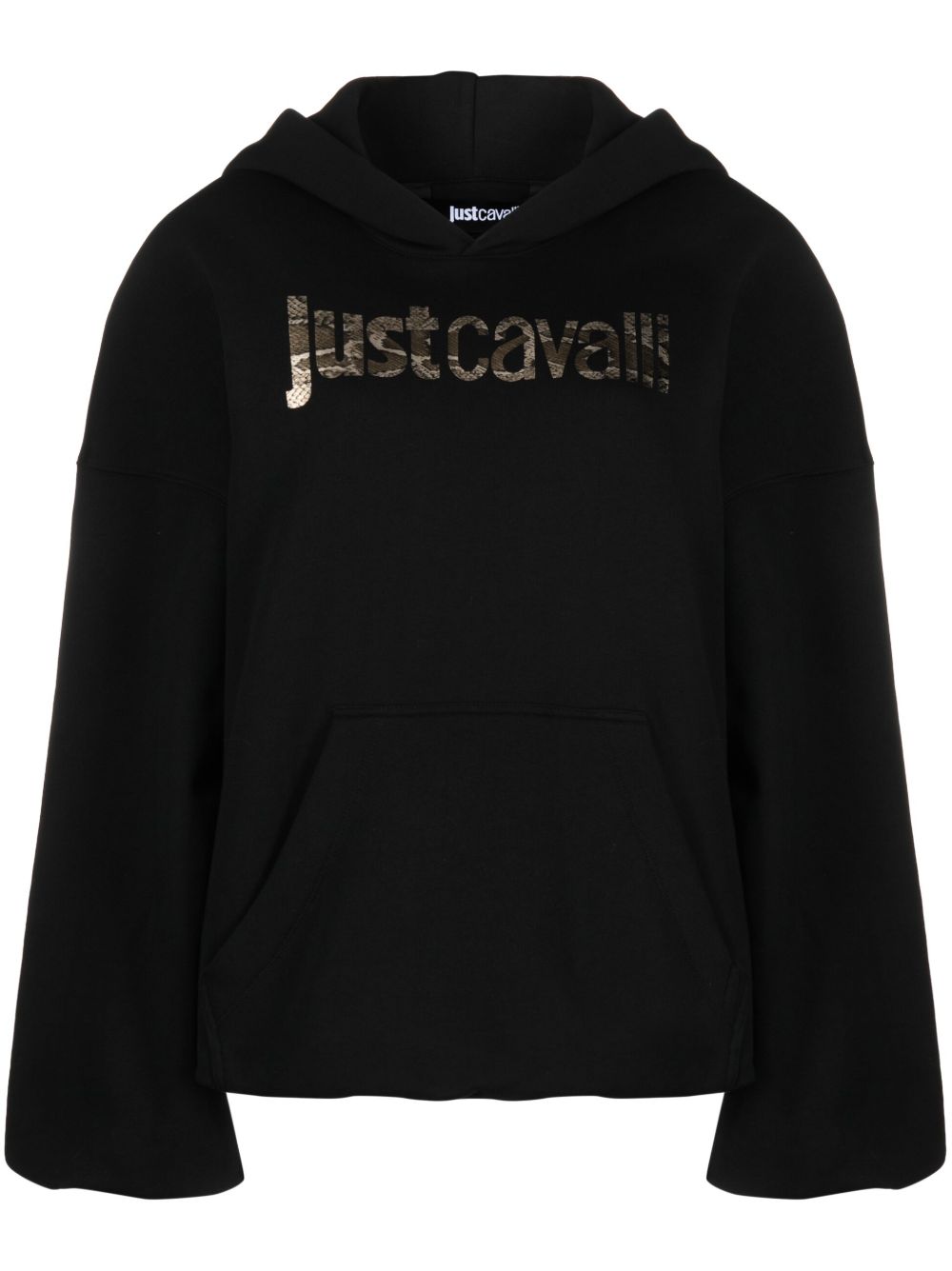 Just Cavalli logo印花棉连帽衫 - 黑色