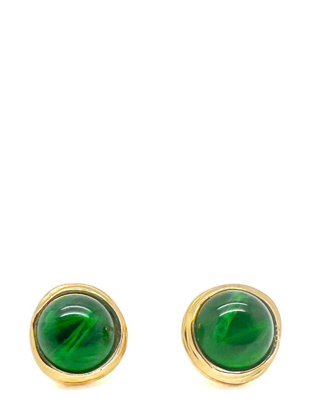 Jennifer Gibson Jewellery Vintage Christian Dior Flawed Emerald Glass Cabochon Earrings 1980s - 绿色