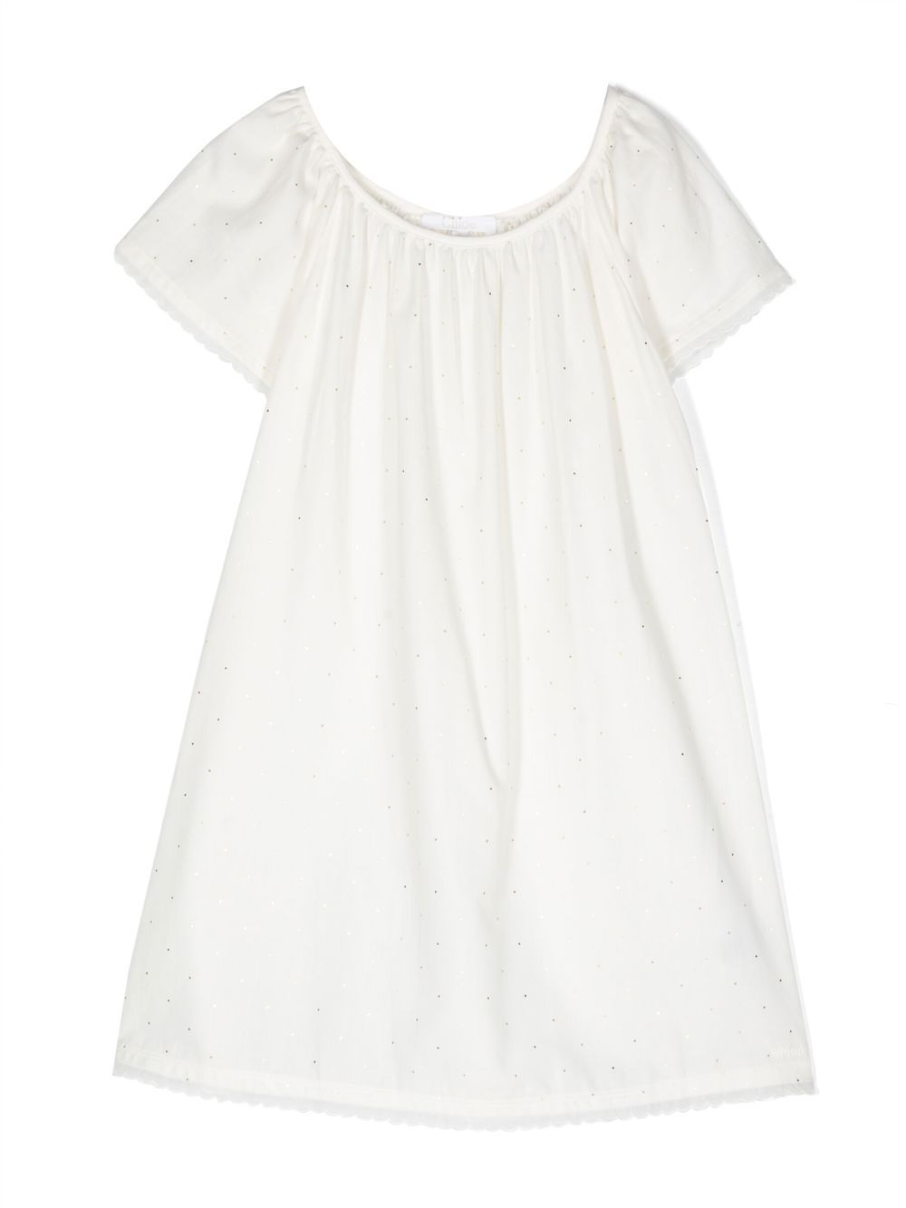 Chloé Kids 圆点印花扇贝形边睡裙 - 白色