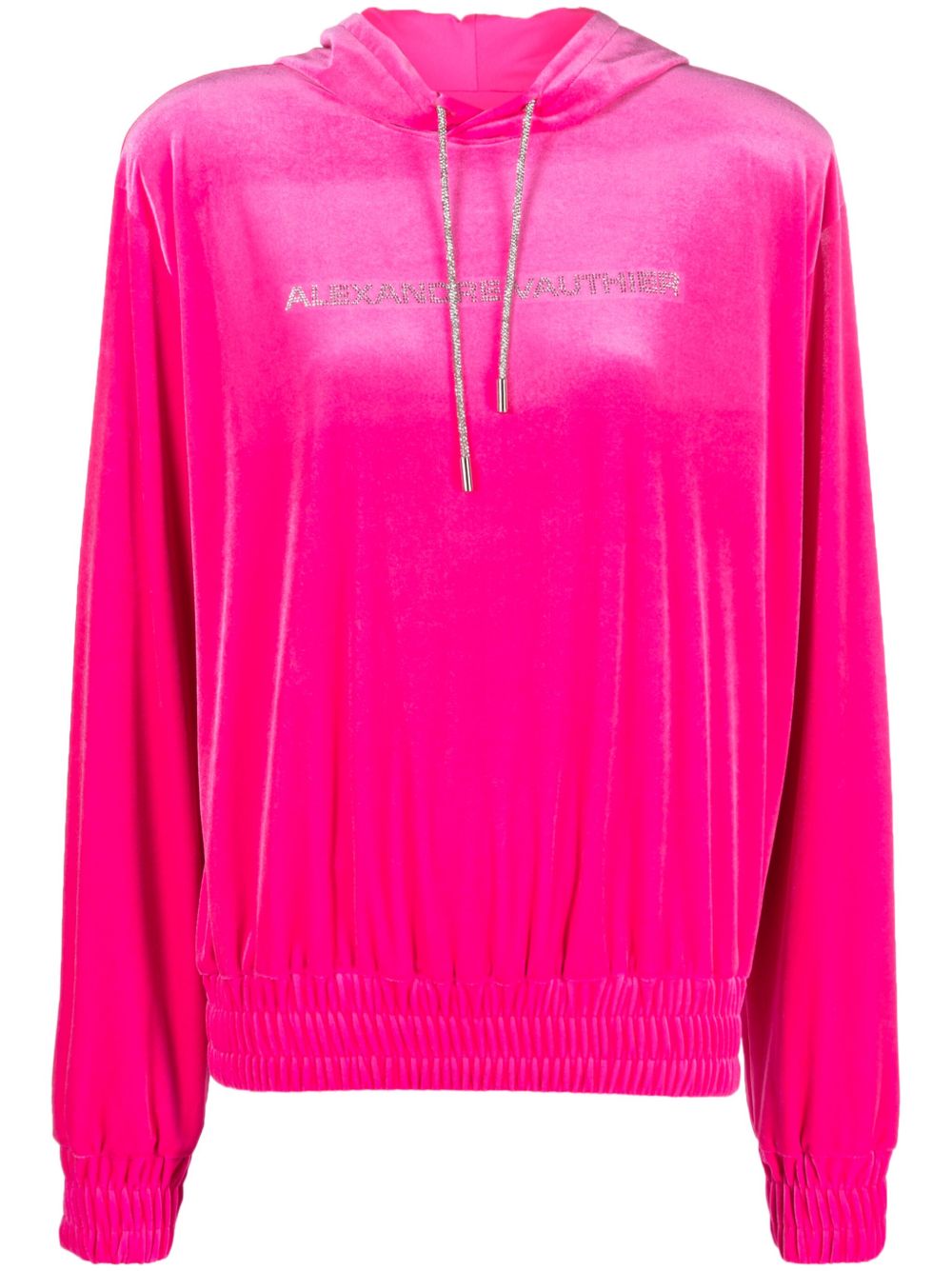 Alexandre Vauthier logo 贴花丝绒连帽衫 - 粉色