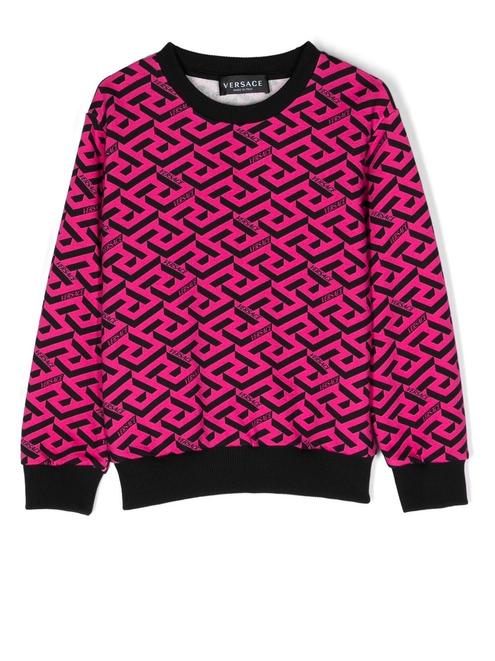 Versace Kids 范思哲 希腊回纹图案印花棉卫衣 - 粉色