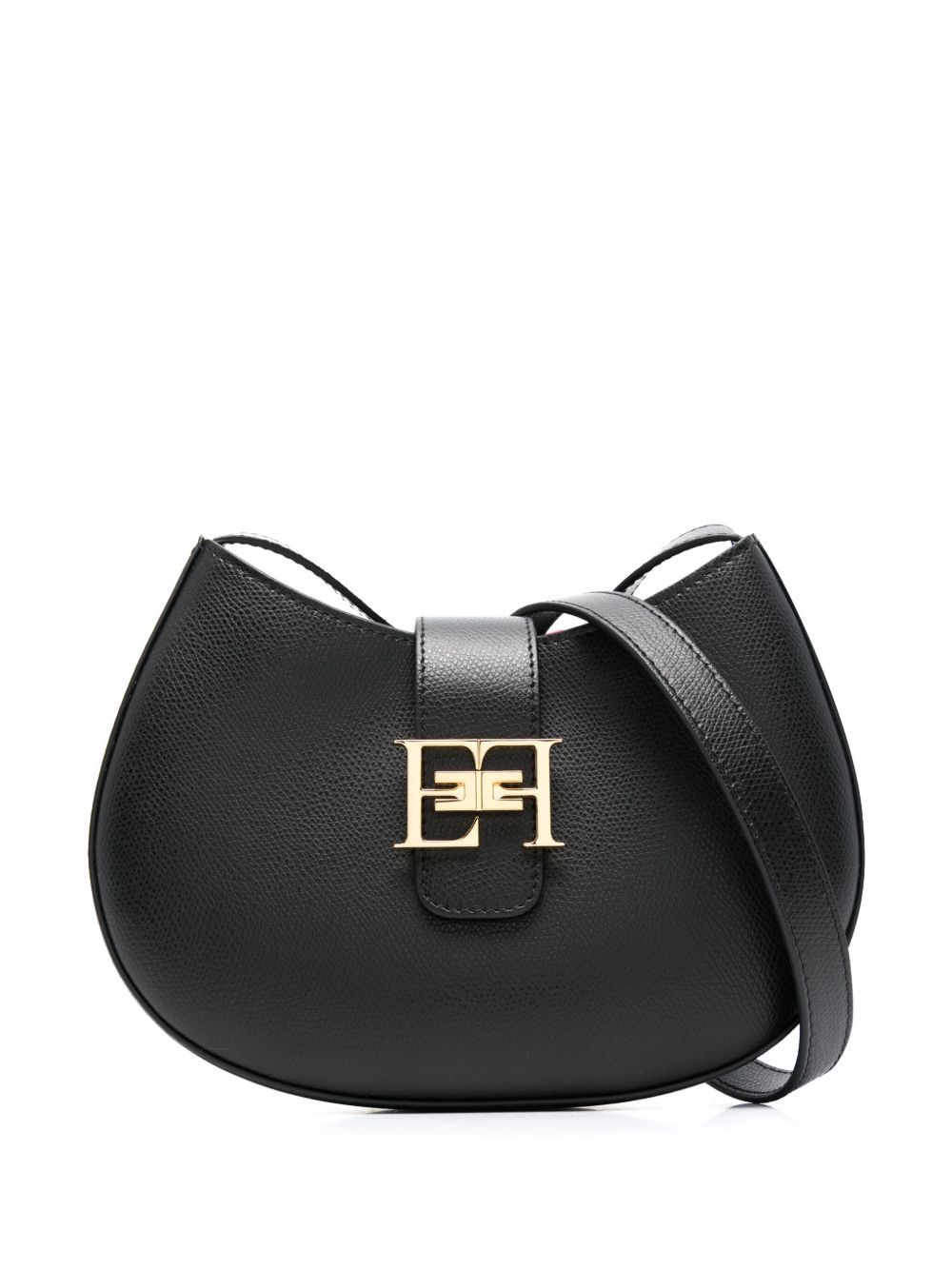 Elisabetta Franchi logo标牌中号皮质斜挎包 - 黑色