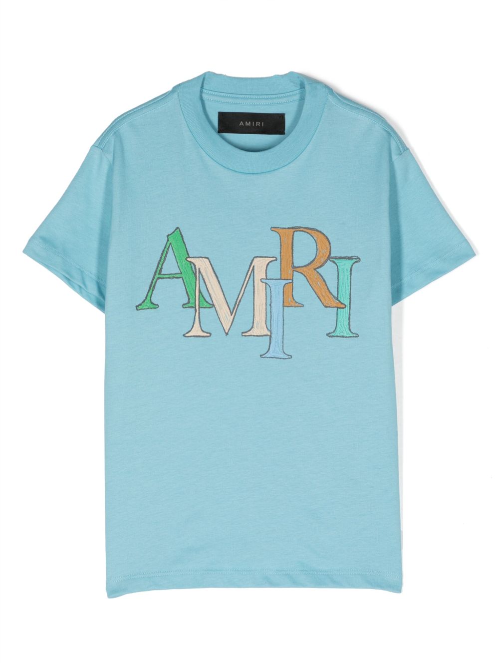 AMIRI KIDS logo植绒棉T恤 - 蓝色
