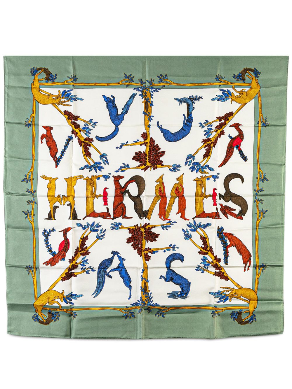 Hermès Pre-Owned Alphabet III 真丝围巾（1900年代典藏款） - 绿色
