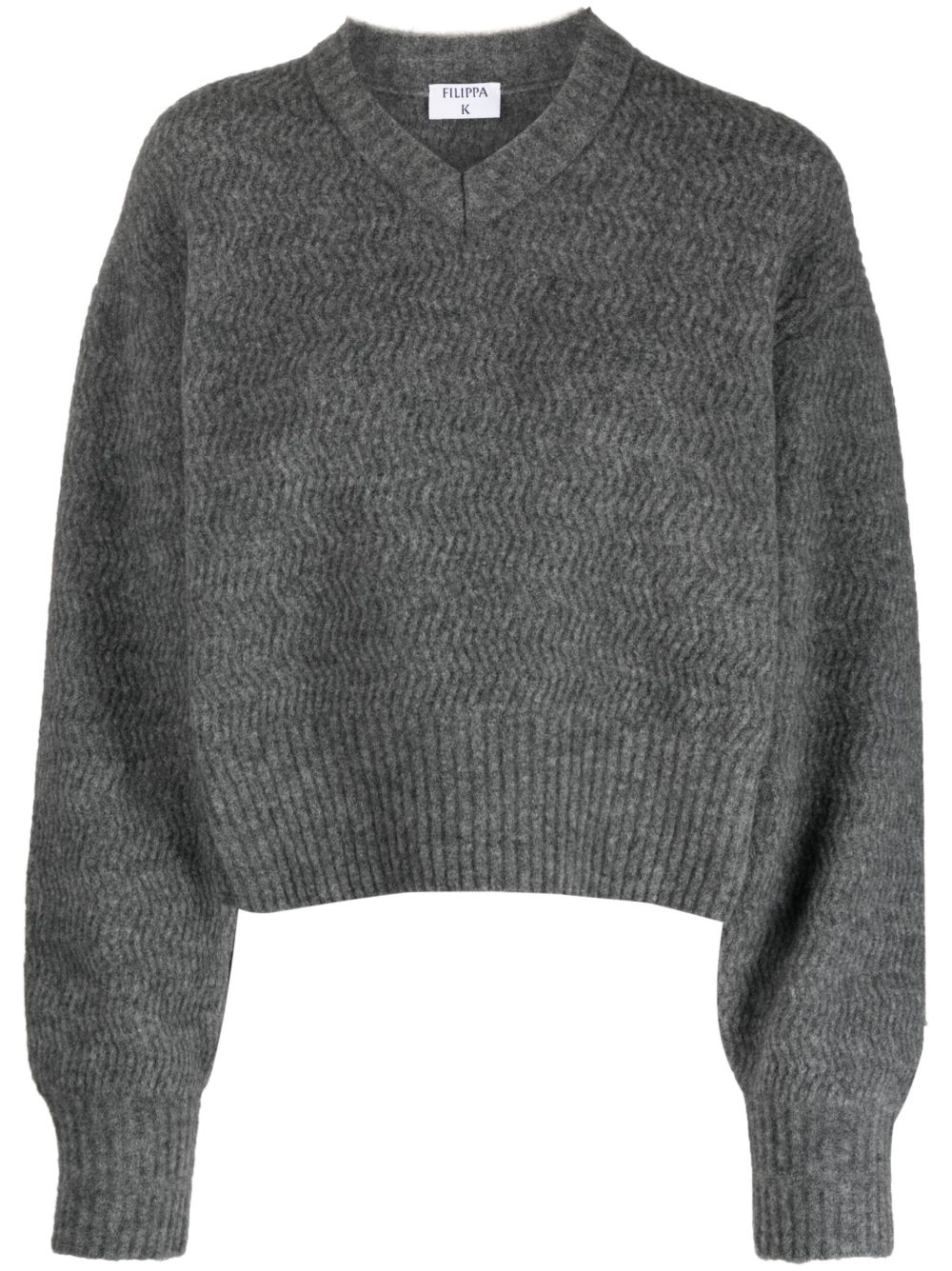 Filippa K 人字纹图案针织V领羊毛毛衣 - 灰色