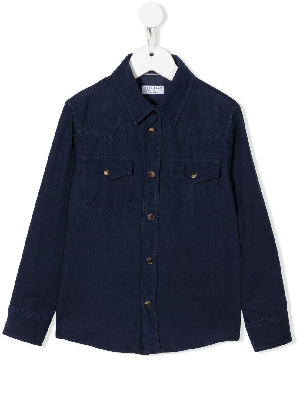 Brunello Cucinelli Kids 长袖牛仔衬衫 - 蓝色