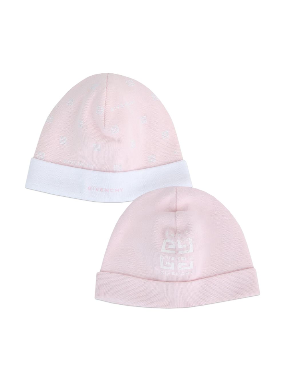 Givenchy Kids 4G 印花棉套头帽（两件装） - 粉色