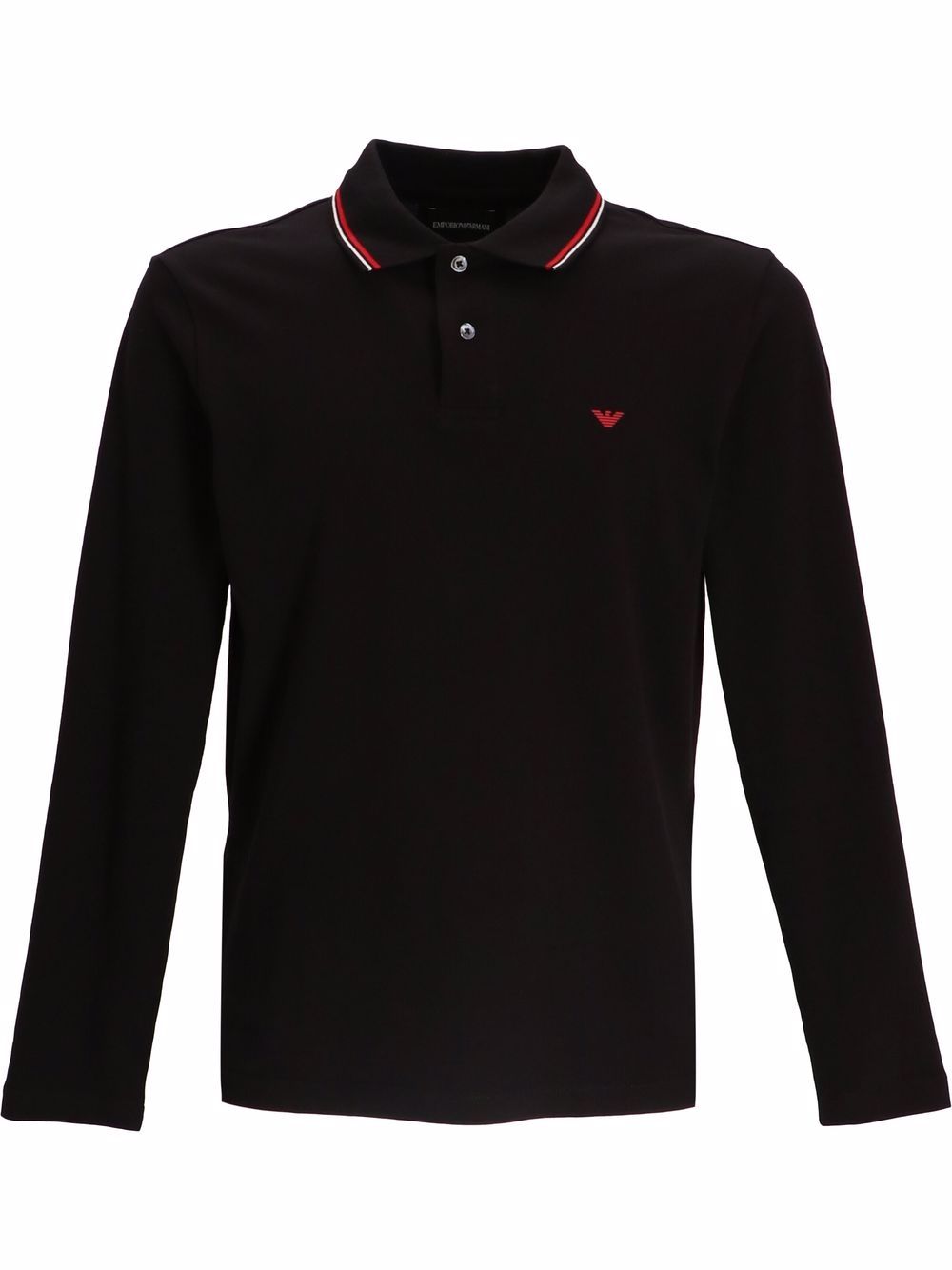 Emporio Armani logo刺绣长袖polo衫 - 黑色