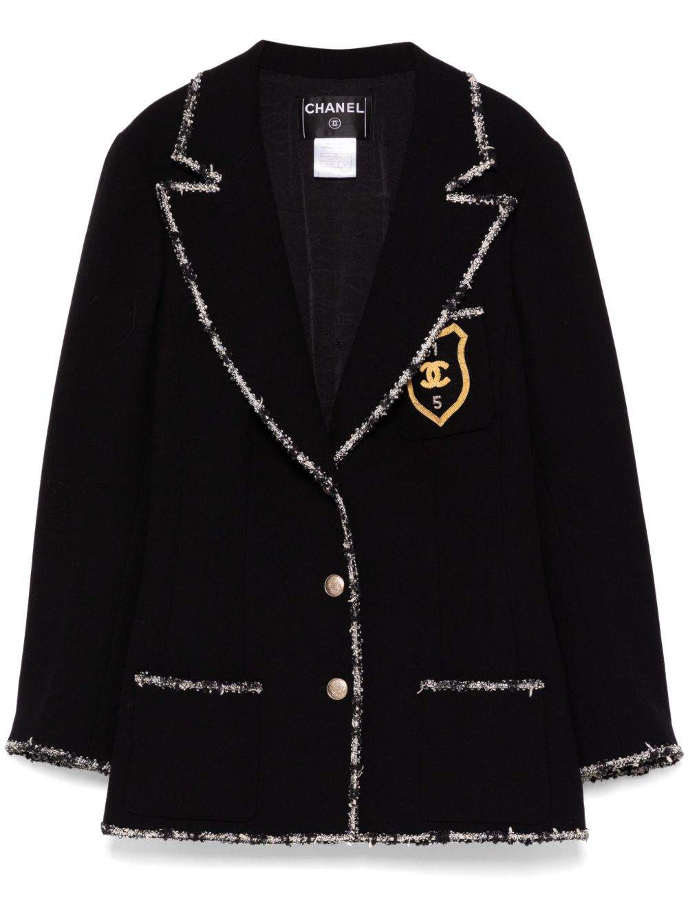 CHANEL Pre-Owned 粗花呢边饰单排扣西装夹克（2005年典藏款） - 黑色