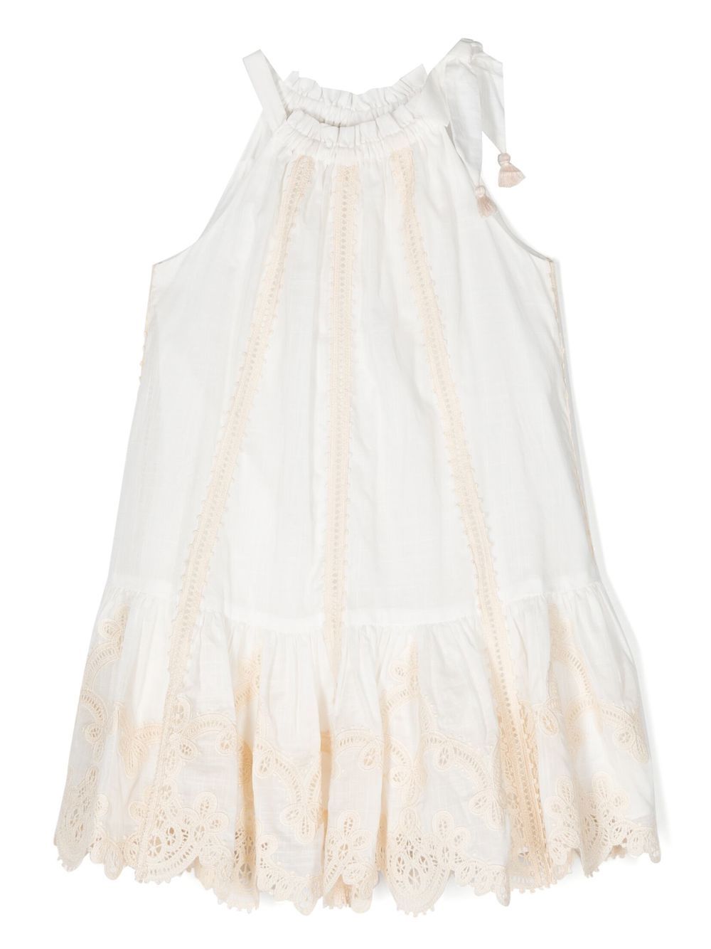 ZIMMERMANN Kids Clover 花卉刺绣束腰伞摆连衣裙 - 白色