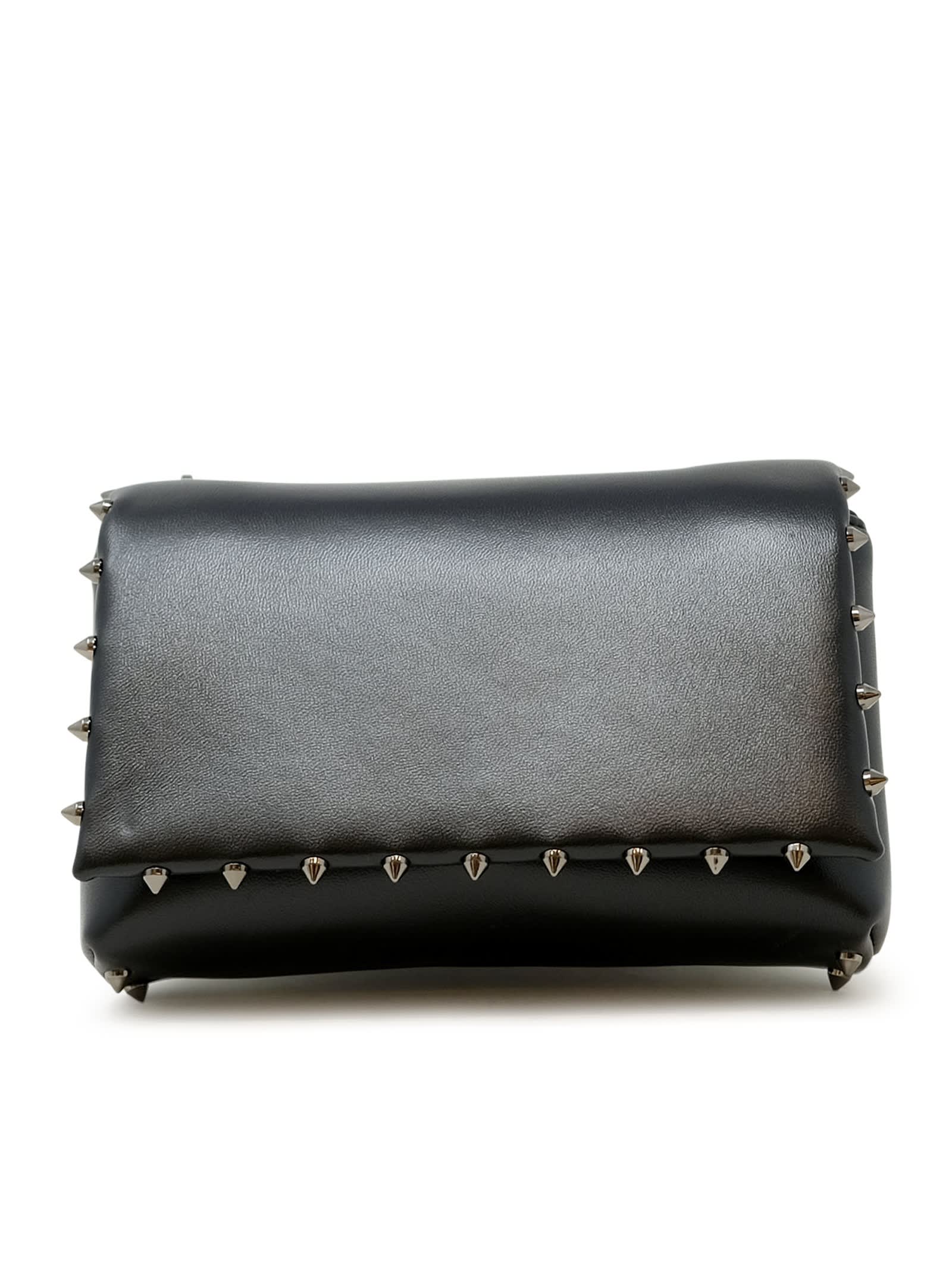 Christian Louboutin Black Soft Nappa Leather Spiky Pouch Bag