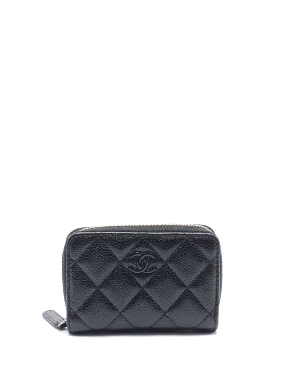 CHANEL Pre-Owned 经典马特拉塞凸纹拉链零钱包（2019年典藏款） - 黑色