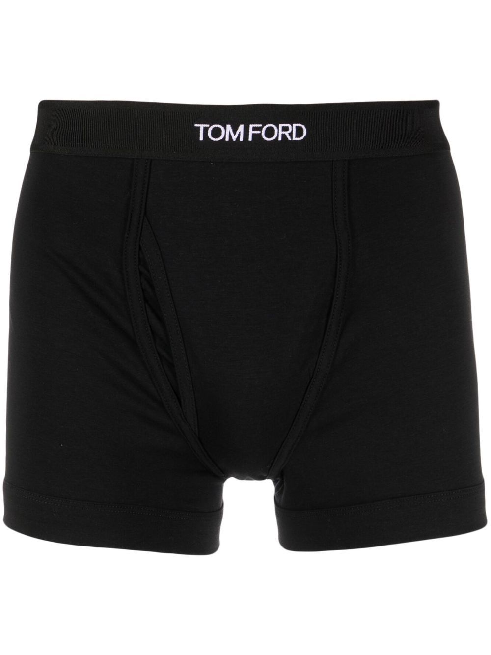 TOM FORD logo裤腰棉弹性四角短裤 - 黑色