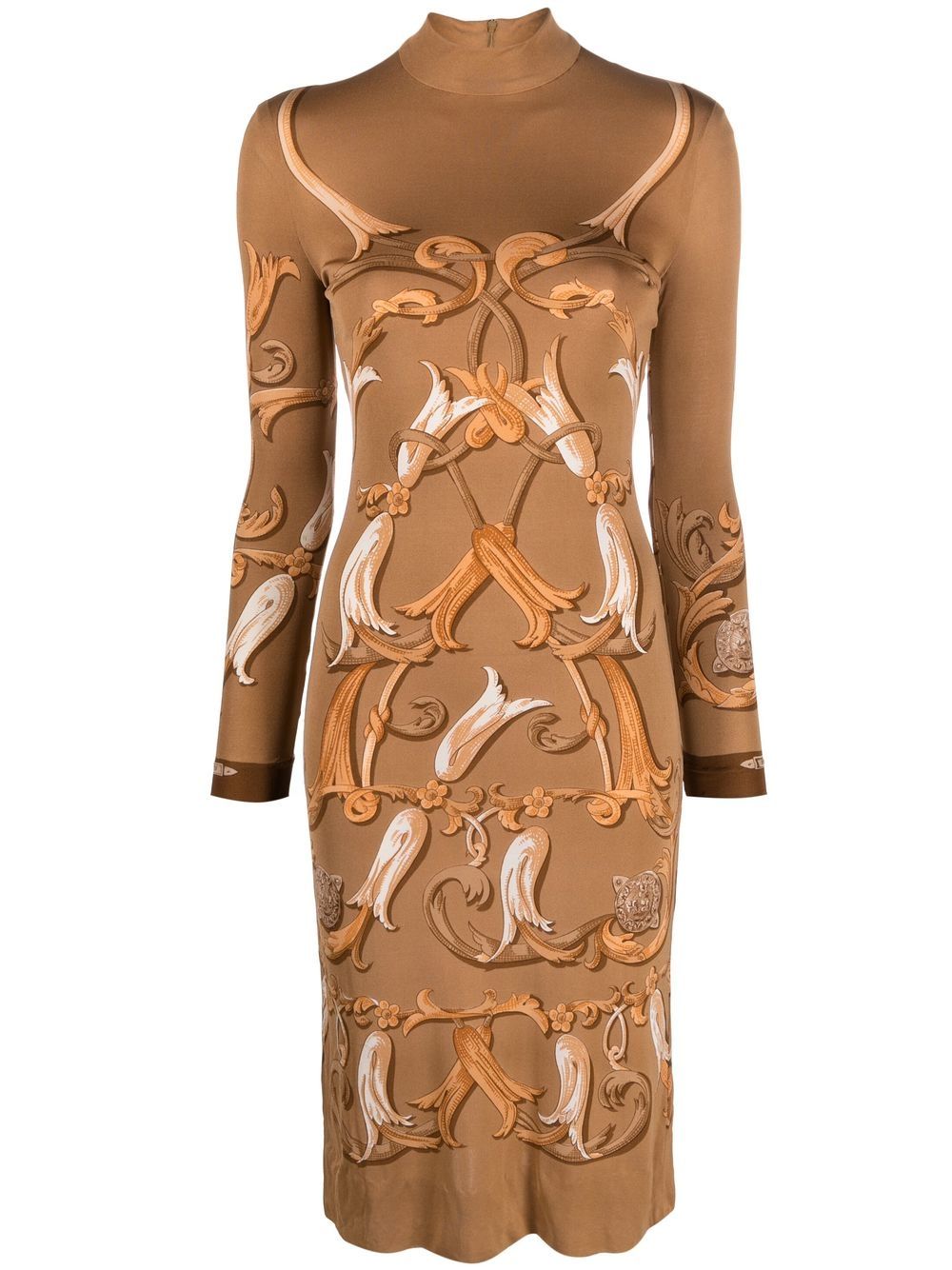 Hermès Pre-Owned Art Nouveau 印花真丝连衣裙（1970年代典藏款） - 中性色