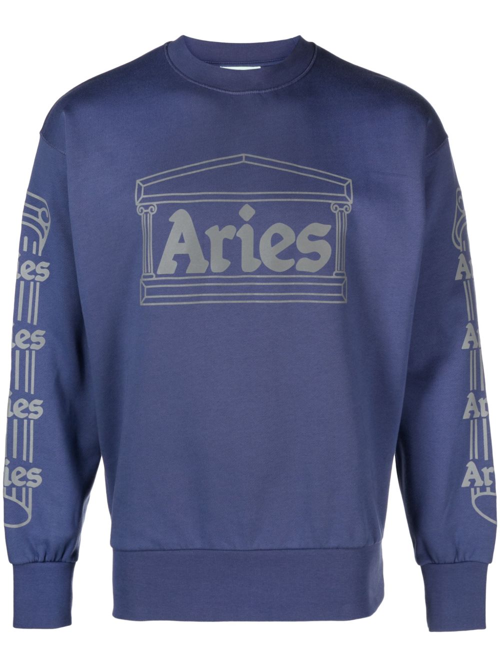 Aries logo印花圆领棉卫衣 - 蓝色