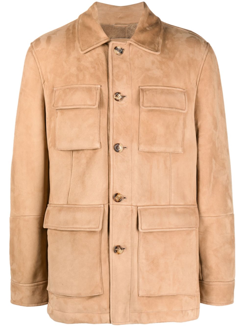 Brunello Cucinelli 排扣绒面皮夹克 - 中性色