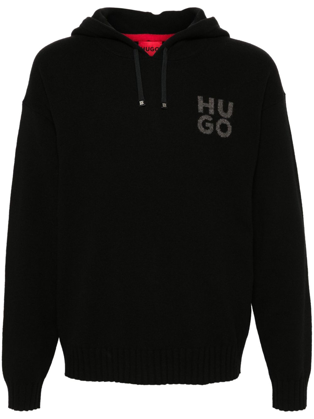 HUGO logo嵌花毛衣 - 黑色