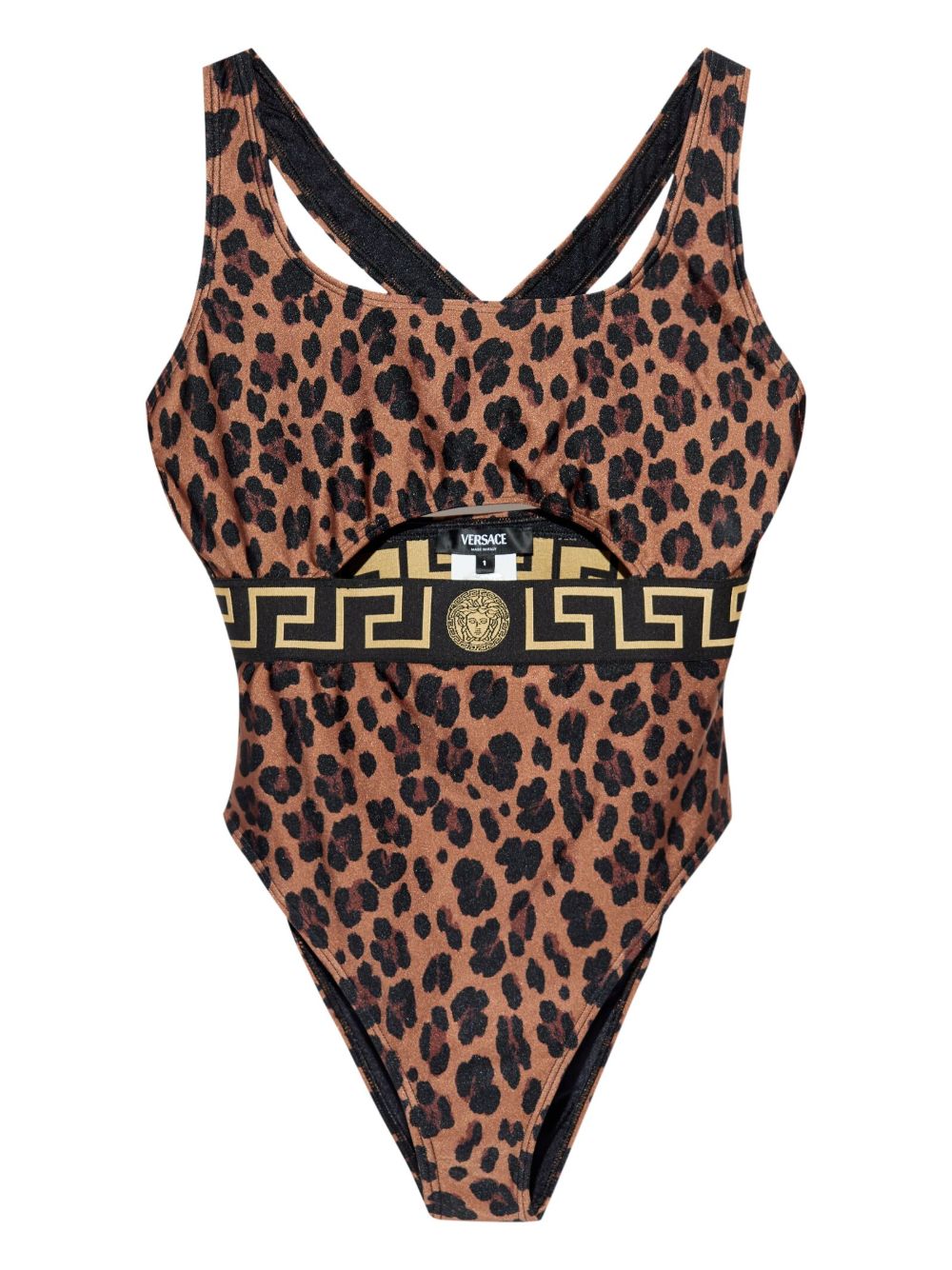 Versace 希腊回纹图案细节连体泳衣 - 中性色