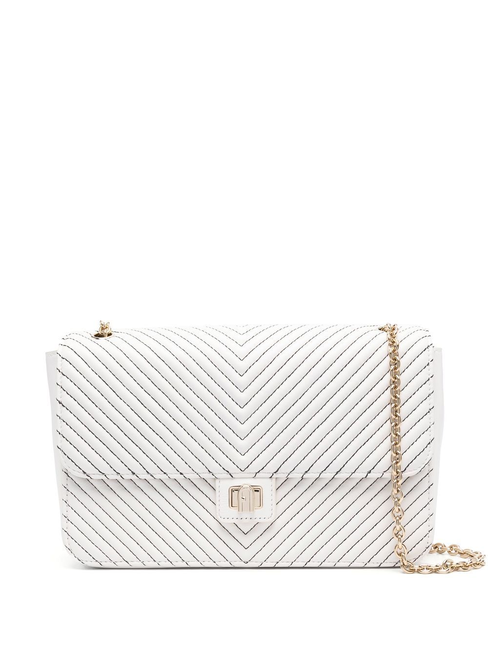 Furla 人字纹图案绗缝斜挎包 - 白色