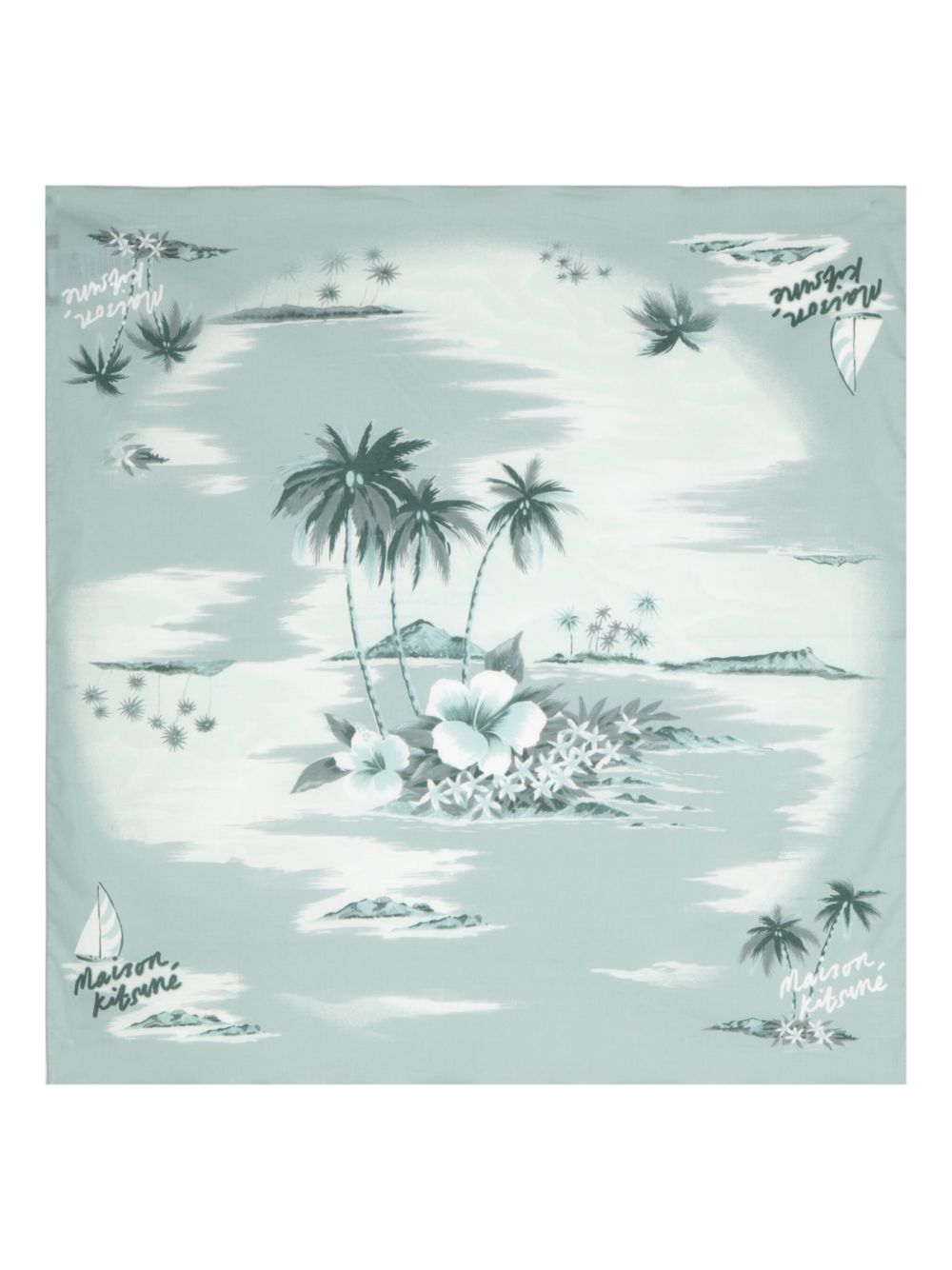 Maison Kitsuné 岛屿印花棉围巾 - 蓝色