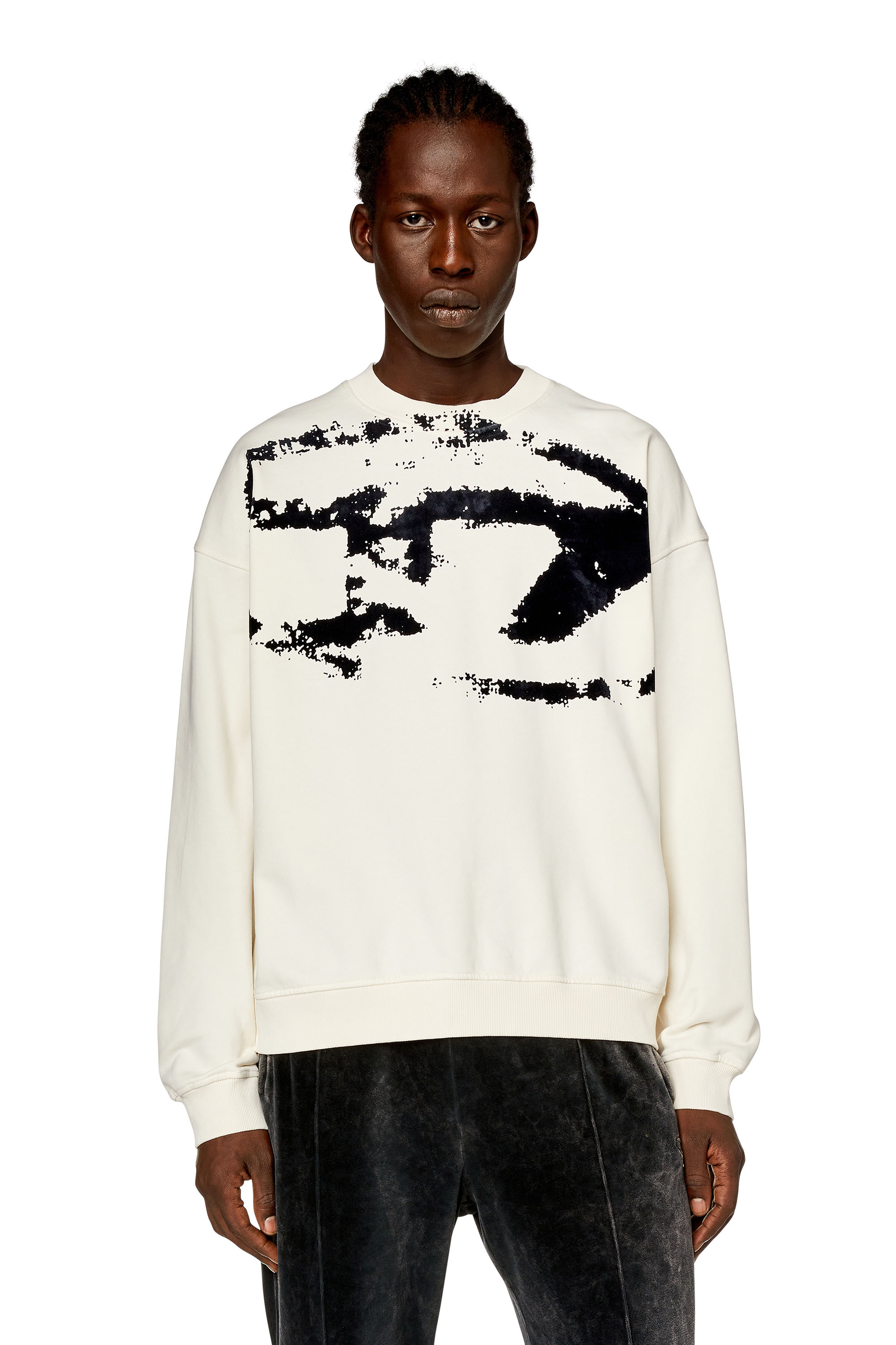 Diesel - Sweatshirt with distressed flocked logo - Sweaters - Man - White
