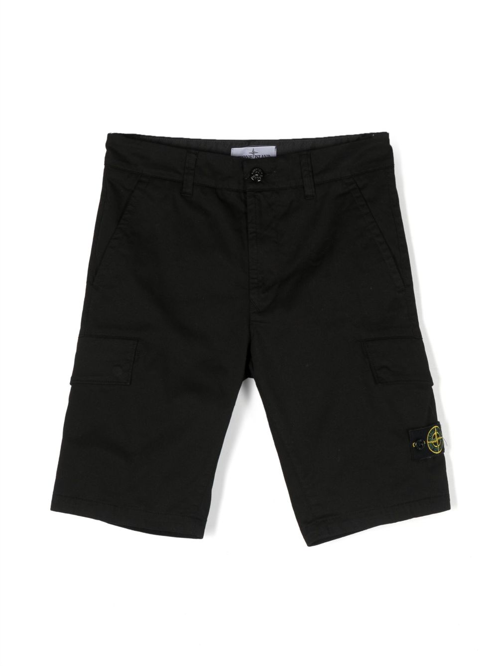 Stone Island Junior 罗盘贴花工装短裤 - 黑色