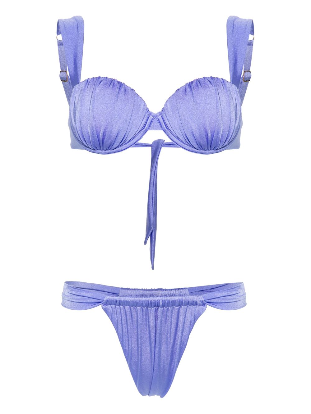 Noire Swimwear 褶饰平台式比基尼套装 - 紫色