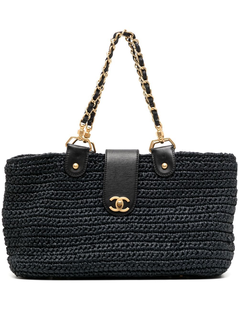 CHANEL Pre-Owned CC Turn-lock 编织手提包（2005-2006年典藏款） - 黑色