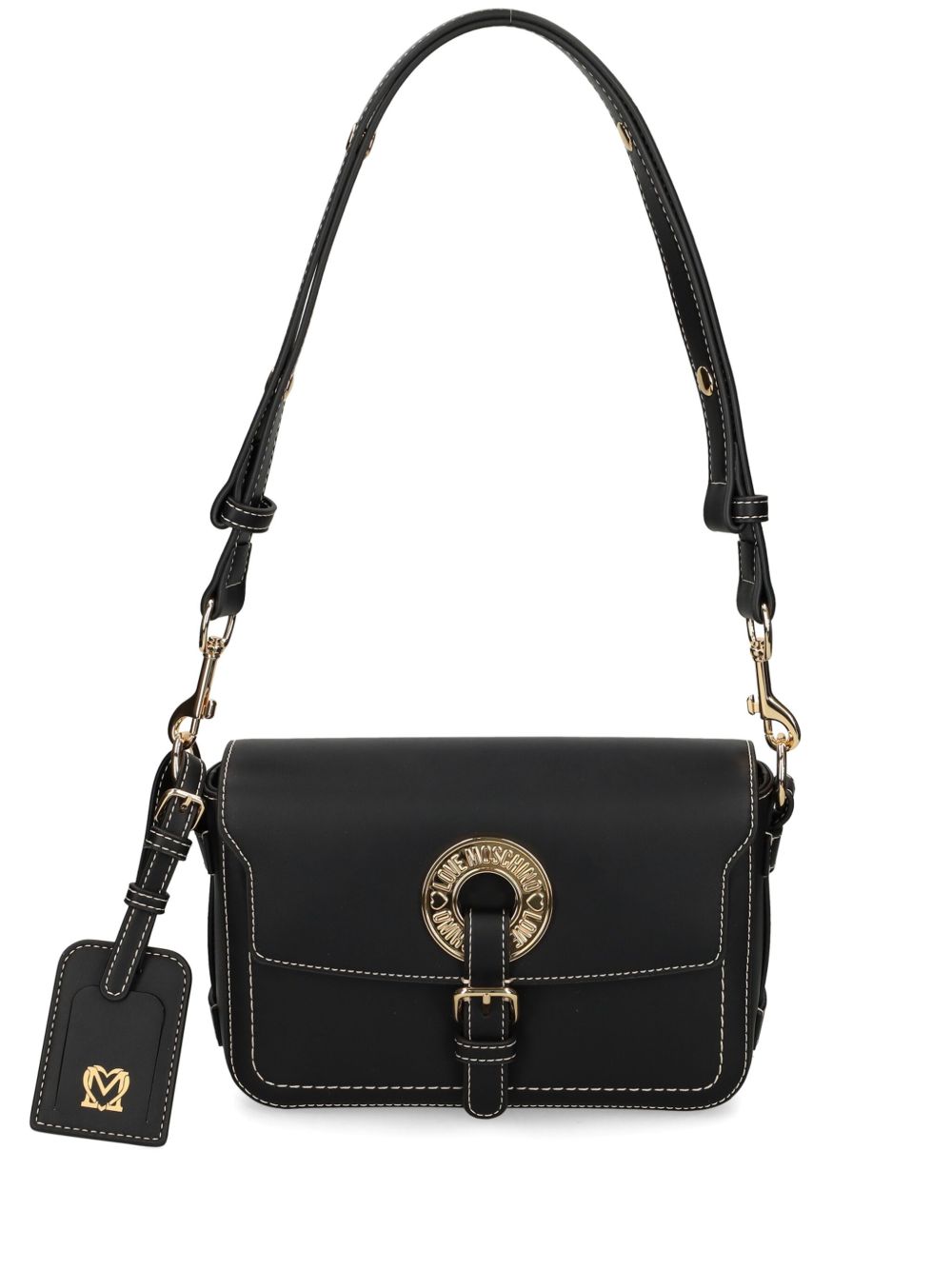 Love Moschino logo孔眼人造皮革单肩包 - 黑色