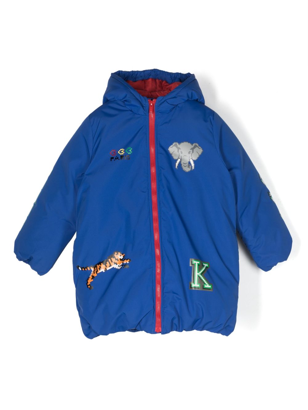 Kenzo Kids 马赛克效果印花拉链蓬松夹克 - 蓝色