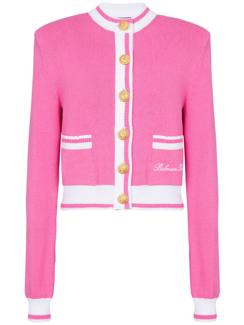 Balmain logo刺绣针织开衫 - 粉色