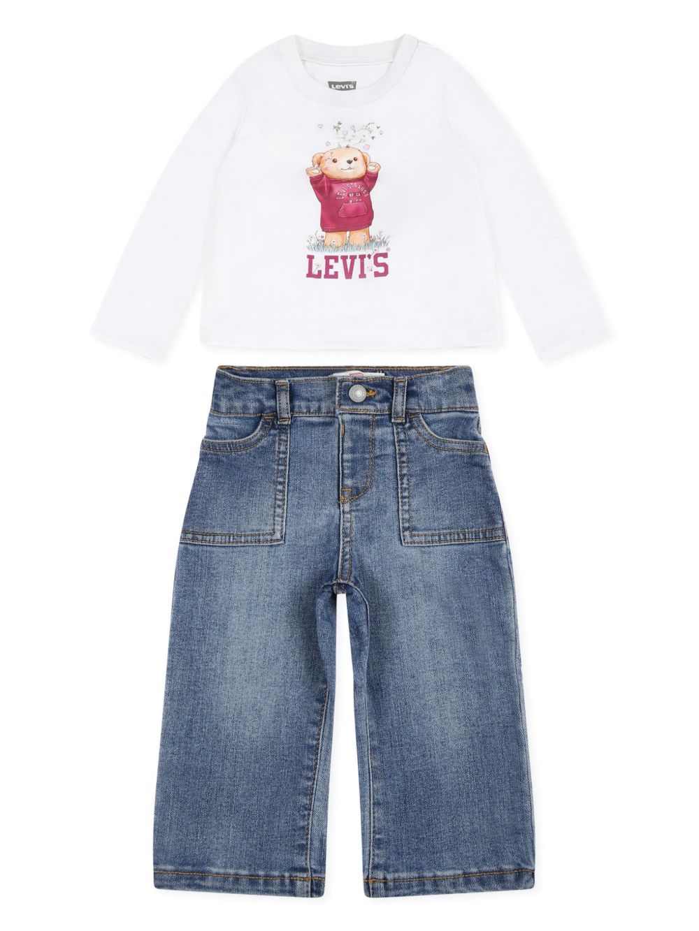 Levi's Kids logo印花T恤与牛仔裤套装 - 蓝色